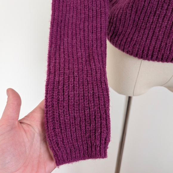 J. Crew Pink Knit Crew Neck Ribbed Long Sleeve Asymmetrical Beaded Shoulder - Picture 8 of 11